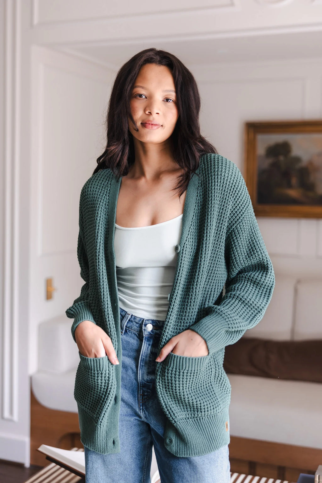 Chunky Knit Women's Waffle Cardigan