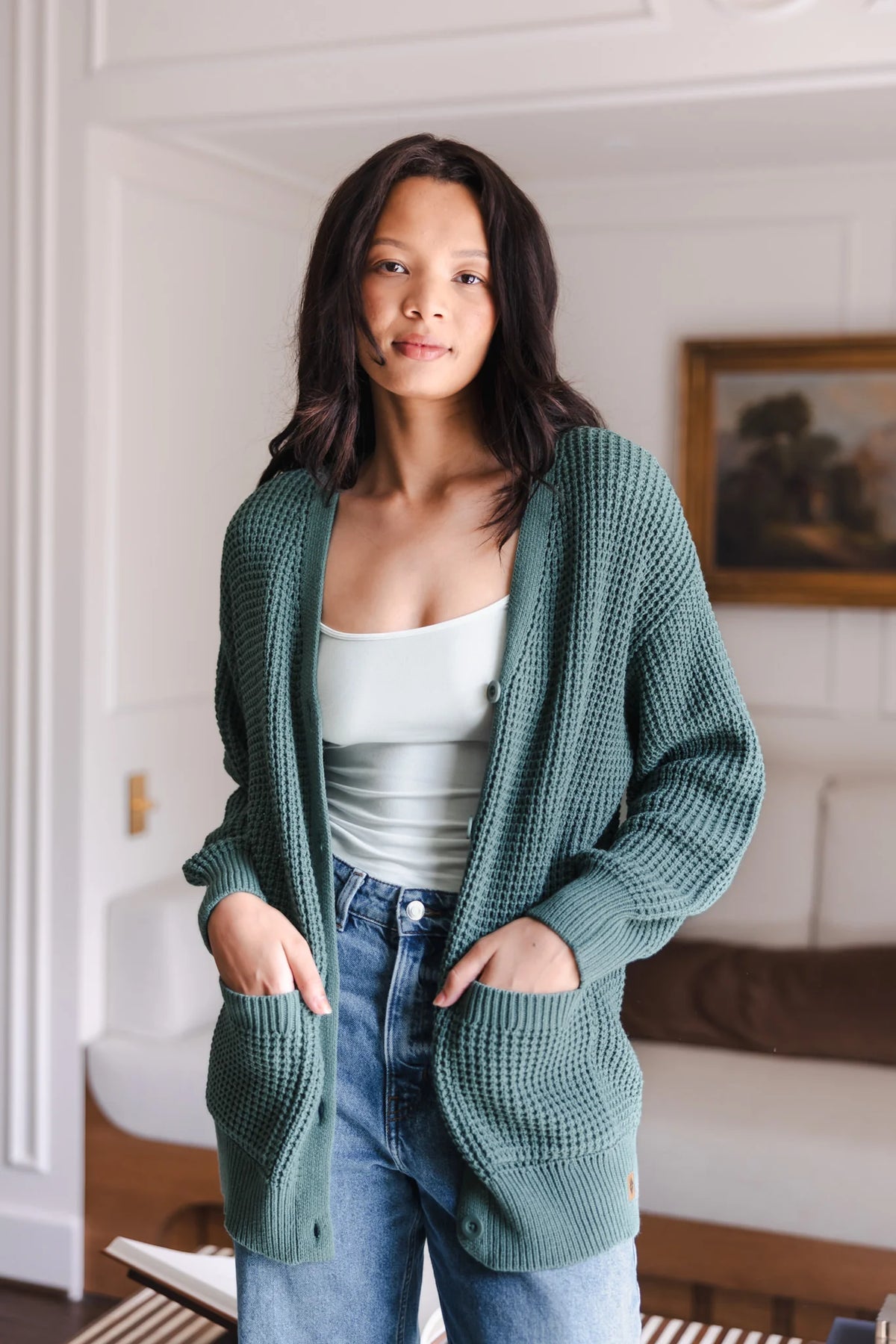 Chunky Knit Women's Waffle Cardigan