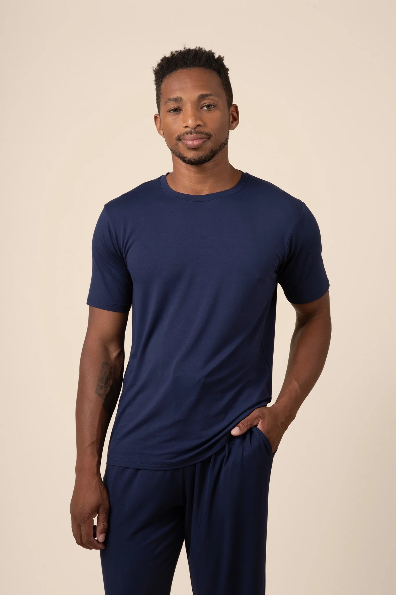 Men's Short Sleeve & Pant PJ Set in Navy Secondary image