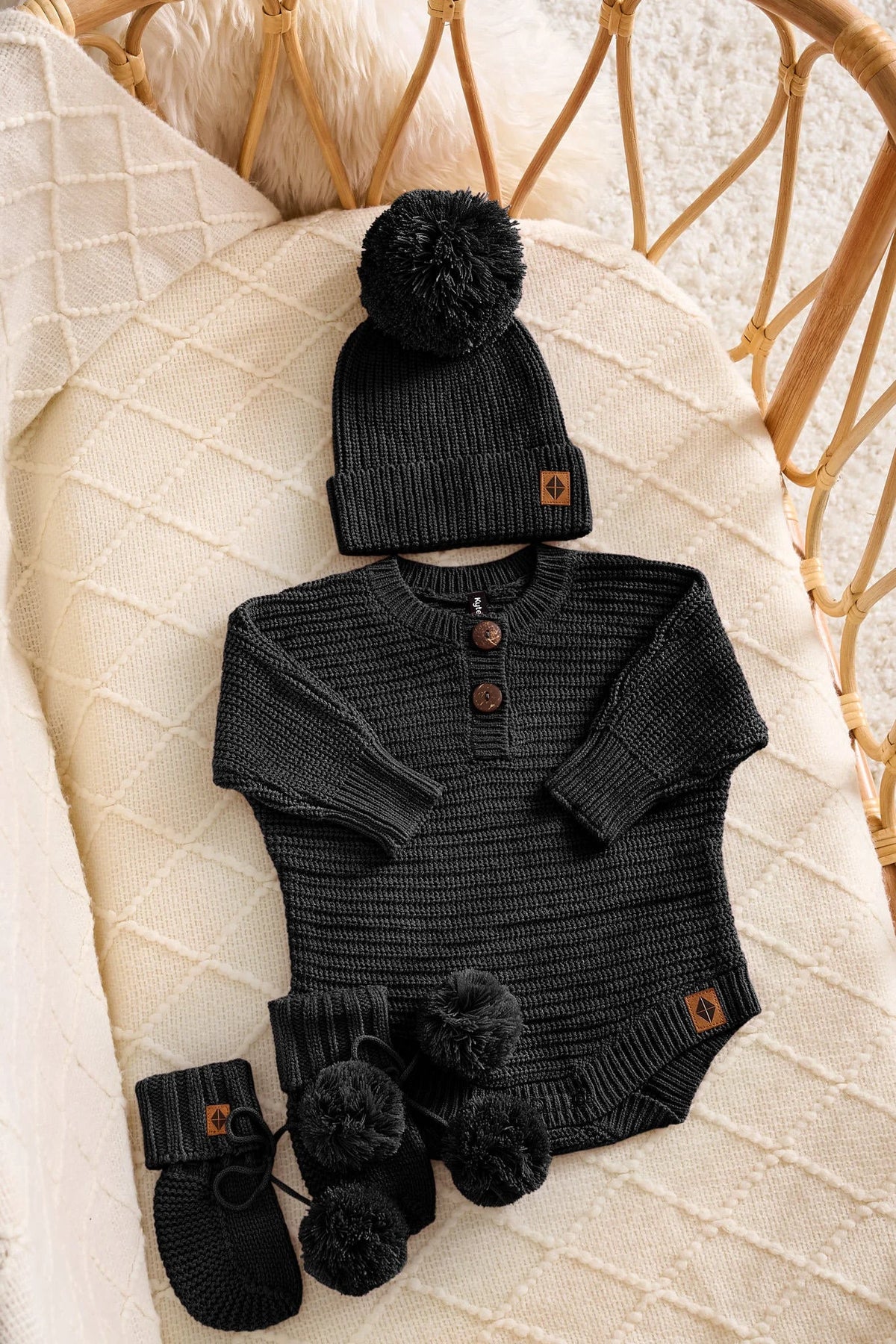 Chunky Knit Romper Set with Beanie & Booties in Midnight Main image