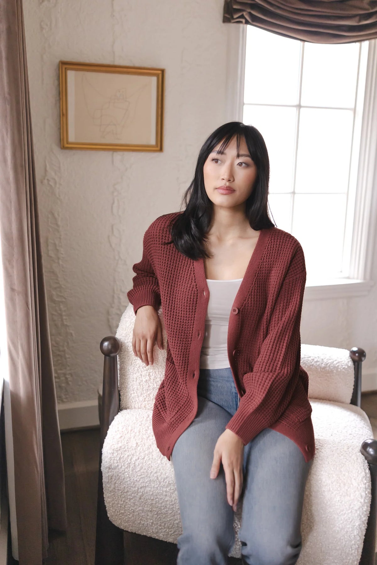 Chunky Knit Women's Waffle Cardigan