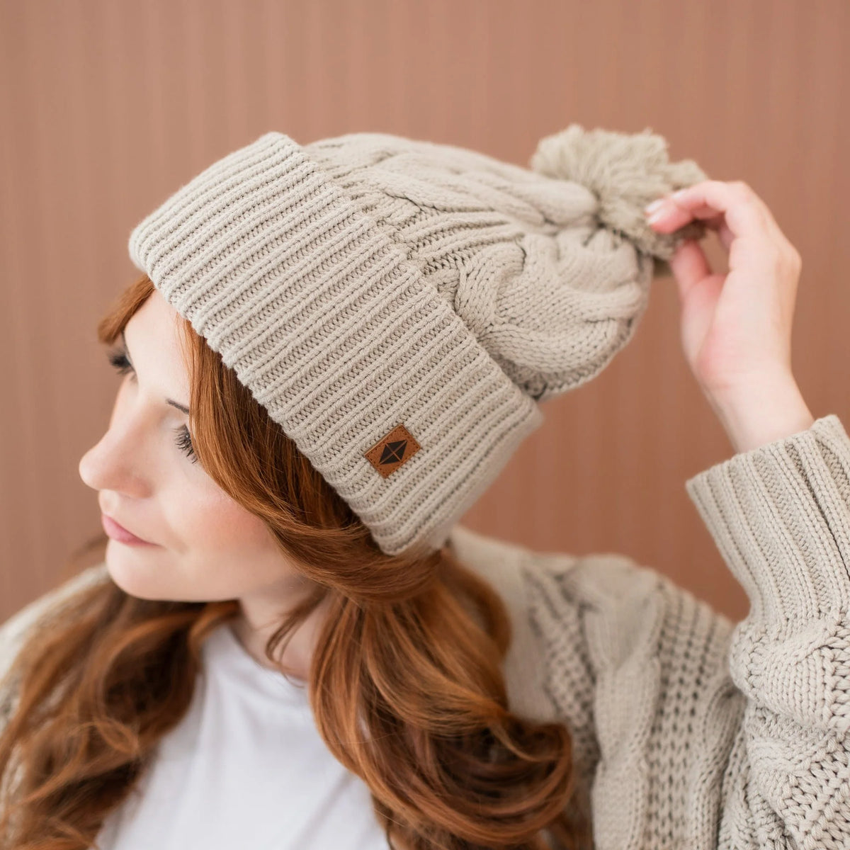 Cable Knit Adult Pom Beanie