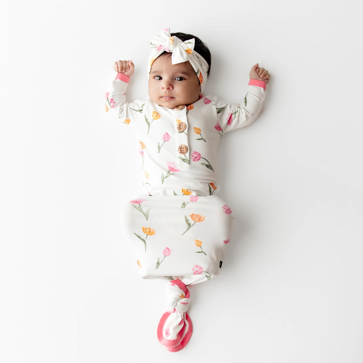 Knotted Day Gown with Bow Set Set in Tulip Main image