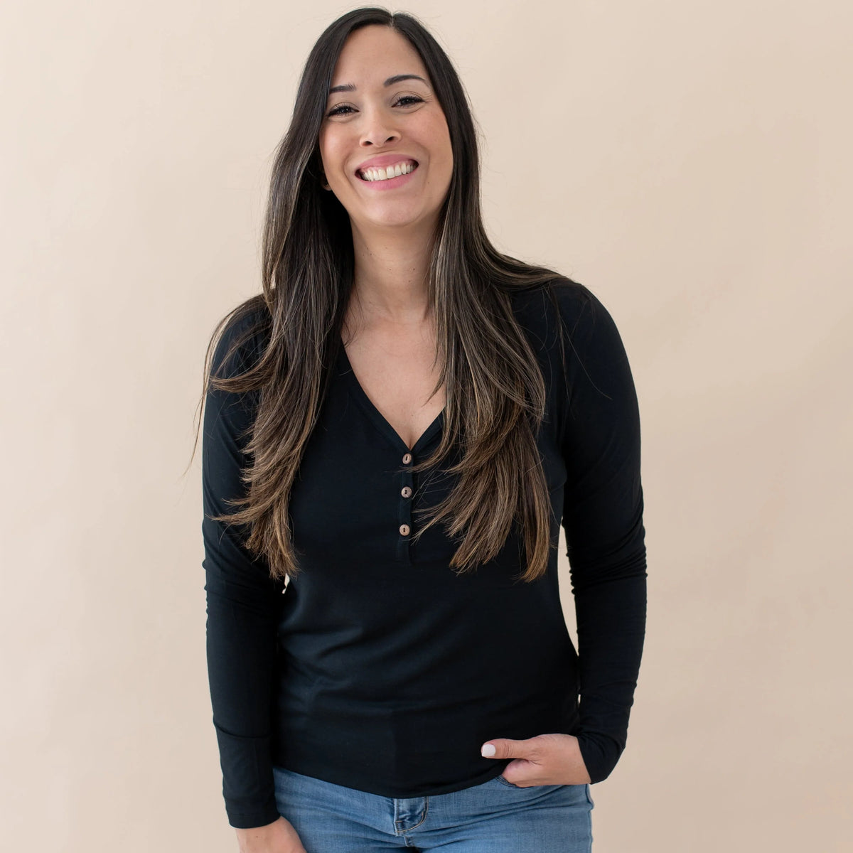 Women's Long Sleeve Henley Tee