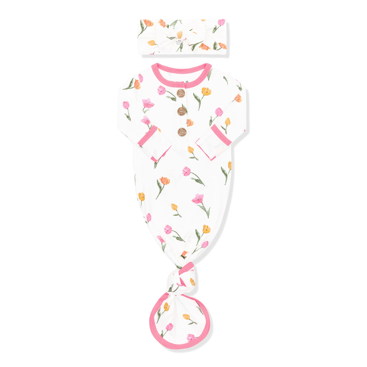 Knotted Day Gown with Bow Set Set in Tulip