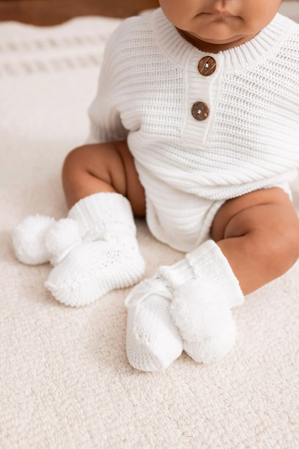Chunky Knit Romper Set with Bow & Booties in Cloud