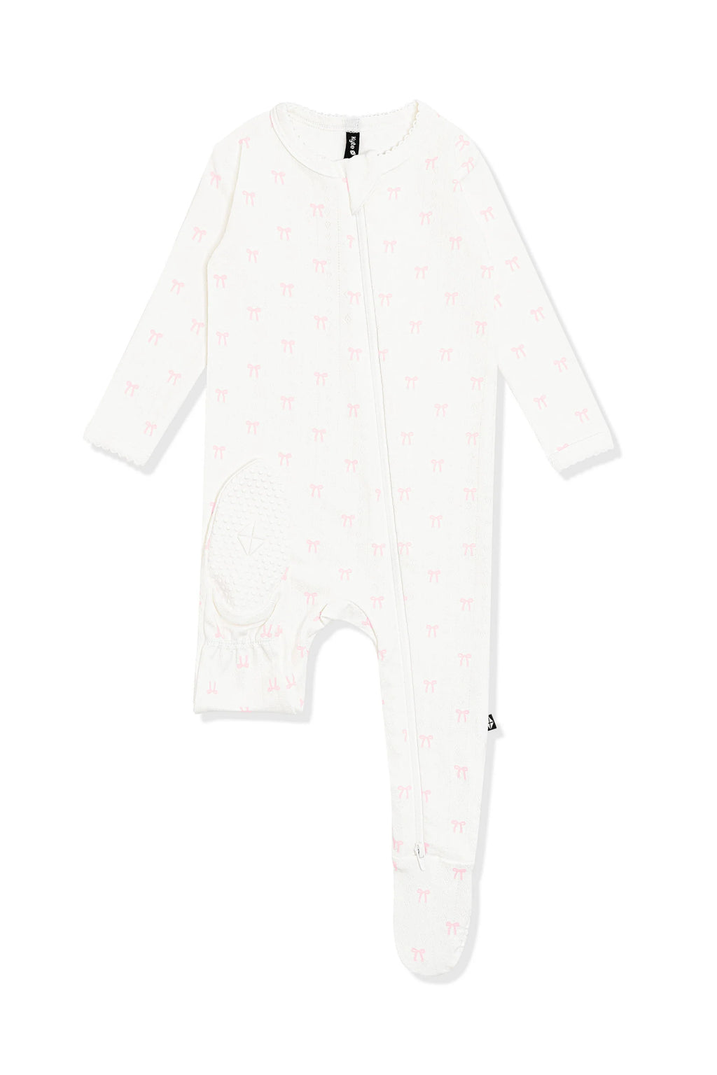 Pointelle Zippered Footie in Sweet Pink Bow