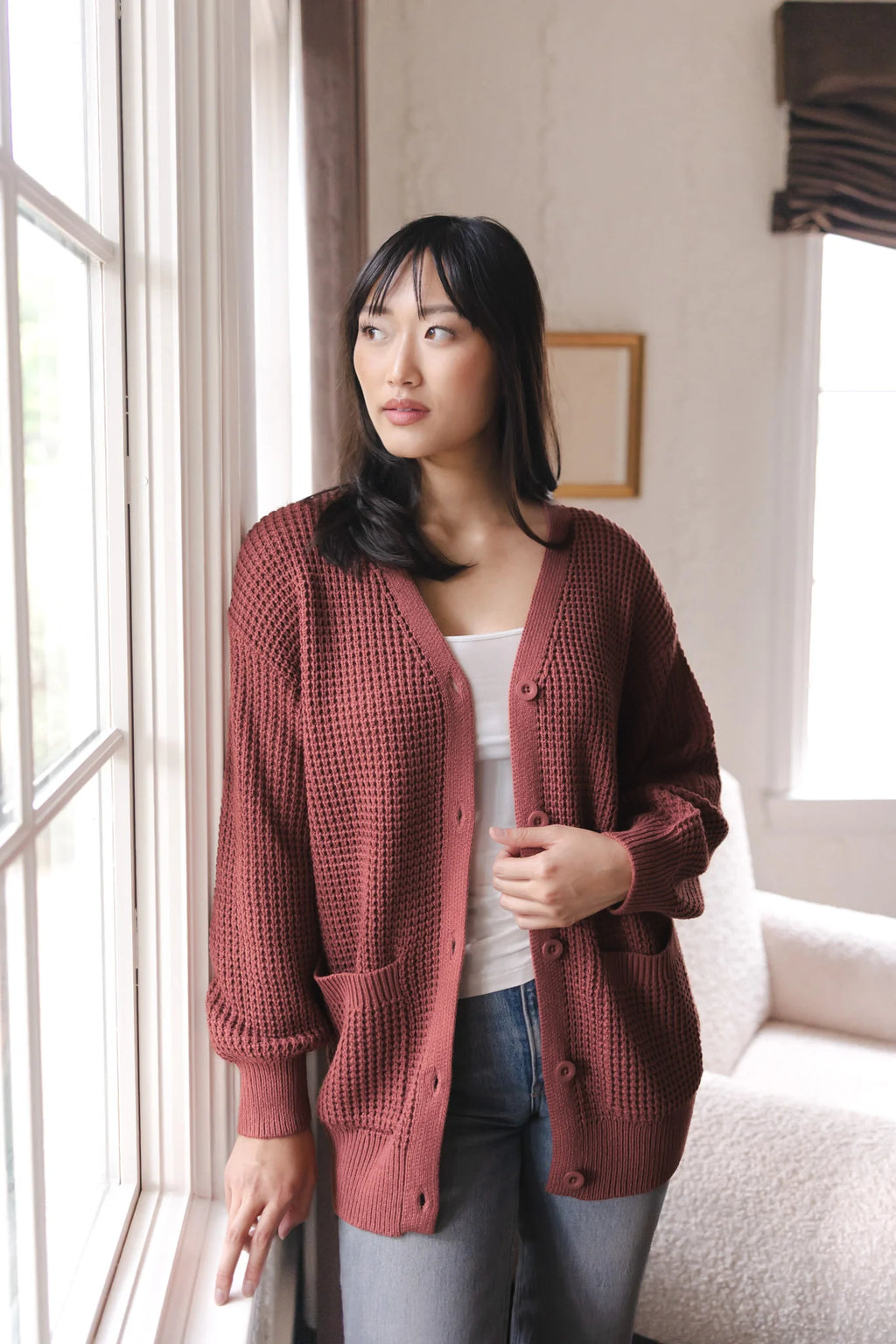 Chunky Knit Women's Waffle Cardigan