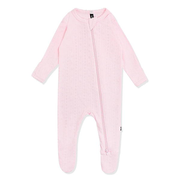 Pointelle Zippered Footie in Sakura