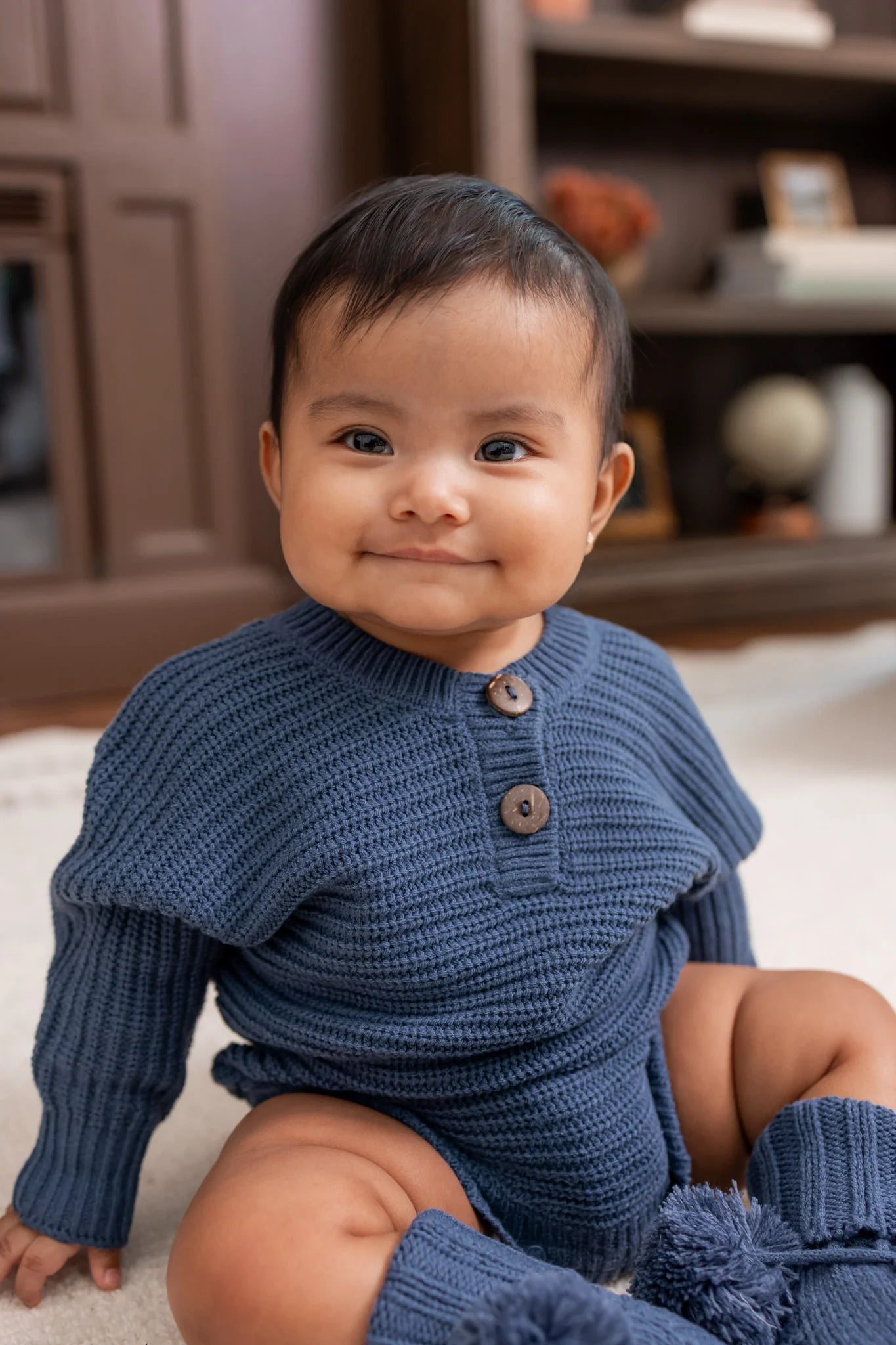 Chunky Knit Romper Set with Beanie & Booties in Oxford Secondary image