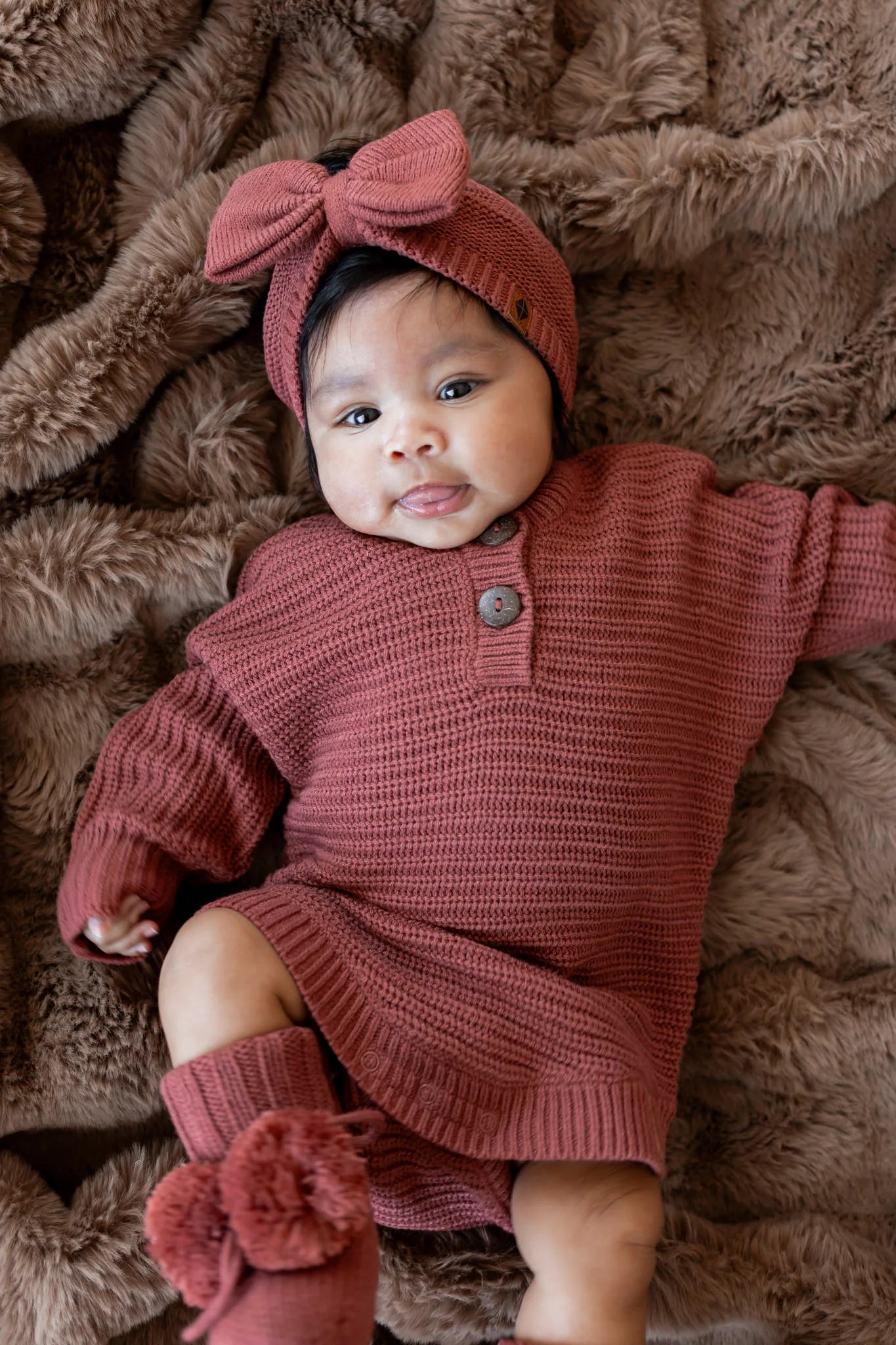 Chunky Knit Romper Set with Bow & Booties in Ember Secondary image