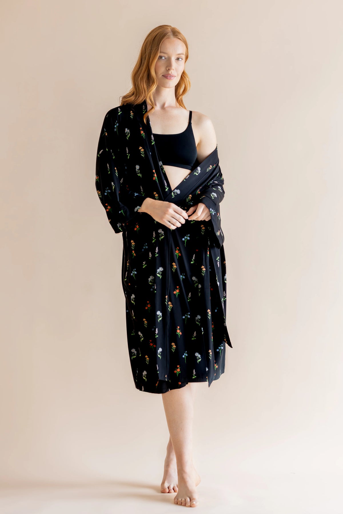 Women’s Kimono Robe in Midnight Wildflower Main image
