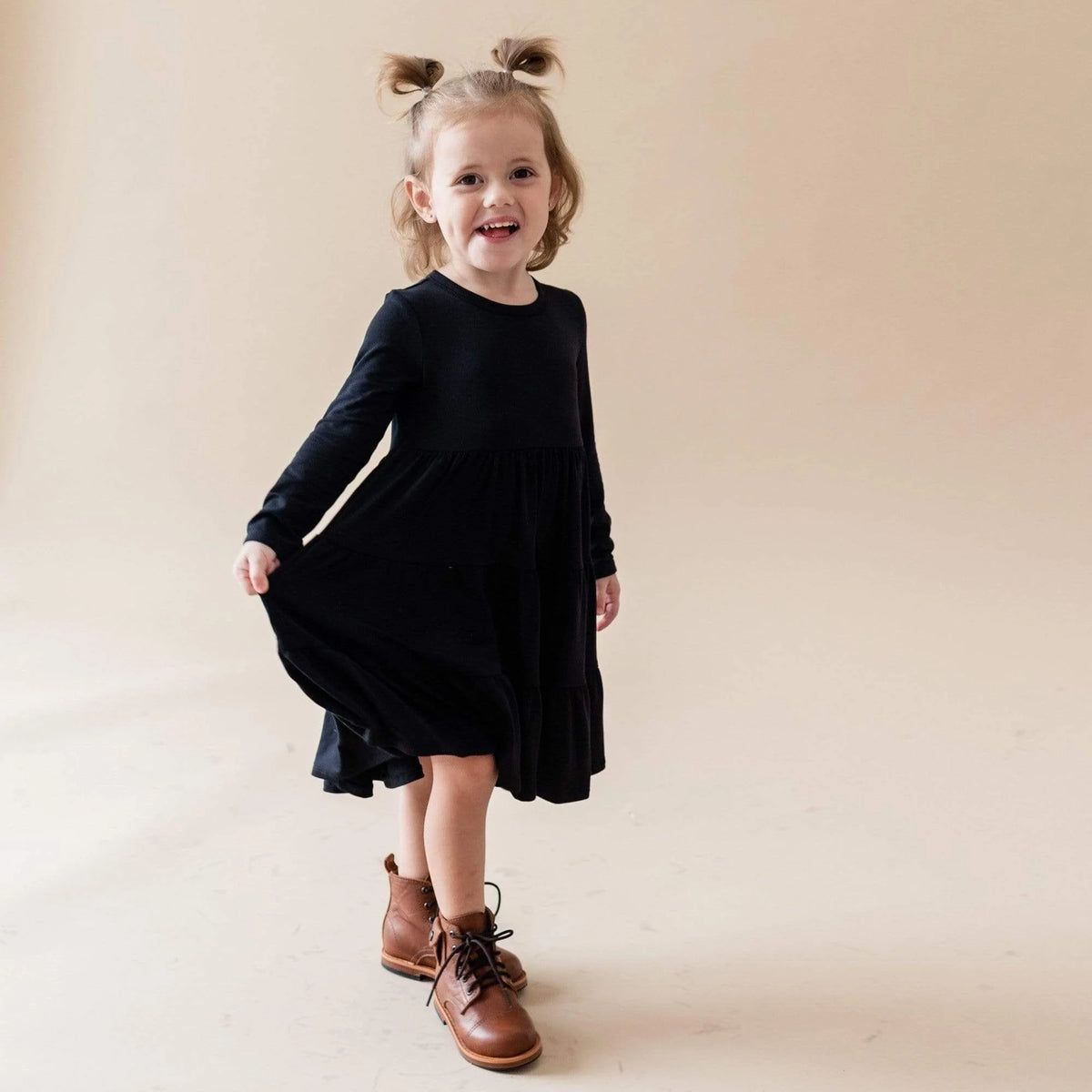 Long Sleeve Tiered Dress in Midnight Main image