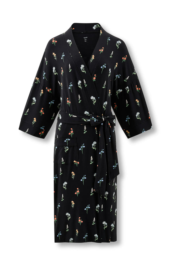 Women’s Kimono Robe in Midnight Wildflower