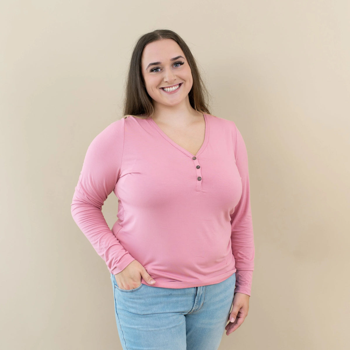 Women's Long Sleeve Henley Tee