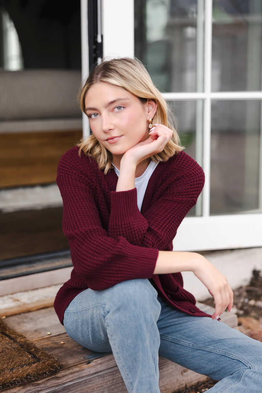 Chunky Knit Women's Waffle Cardigan