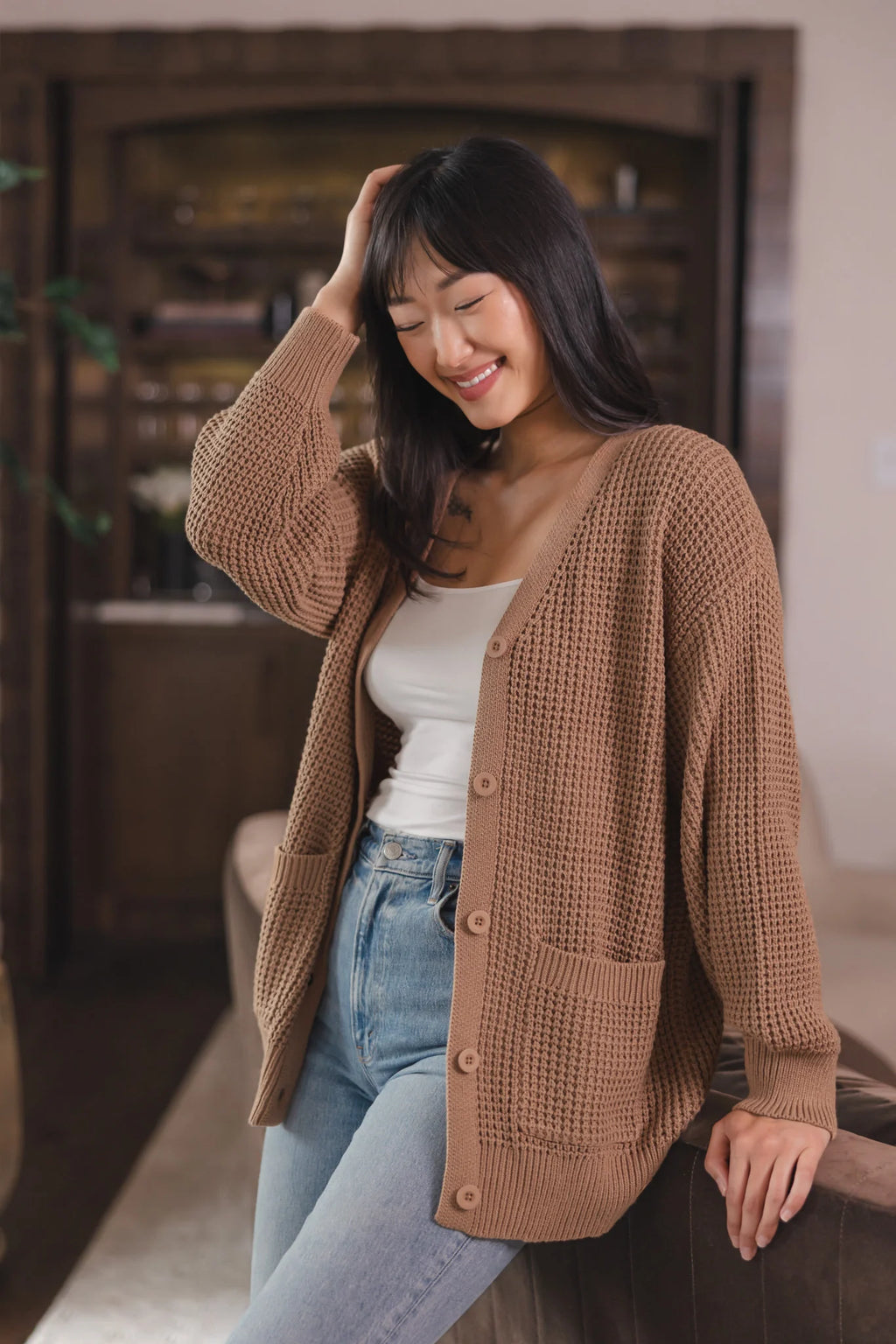 Chunky Knit Women's Waffle Cardigan