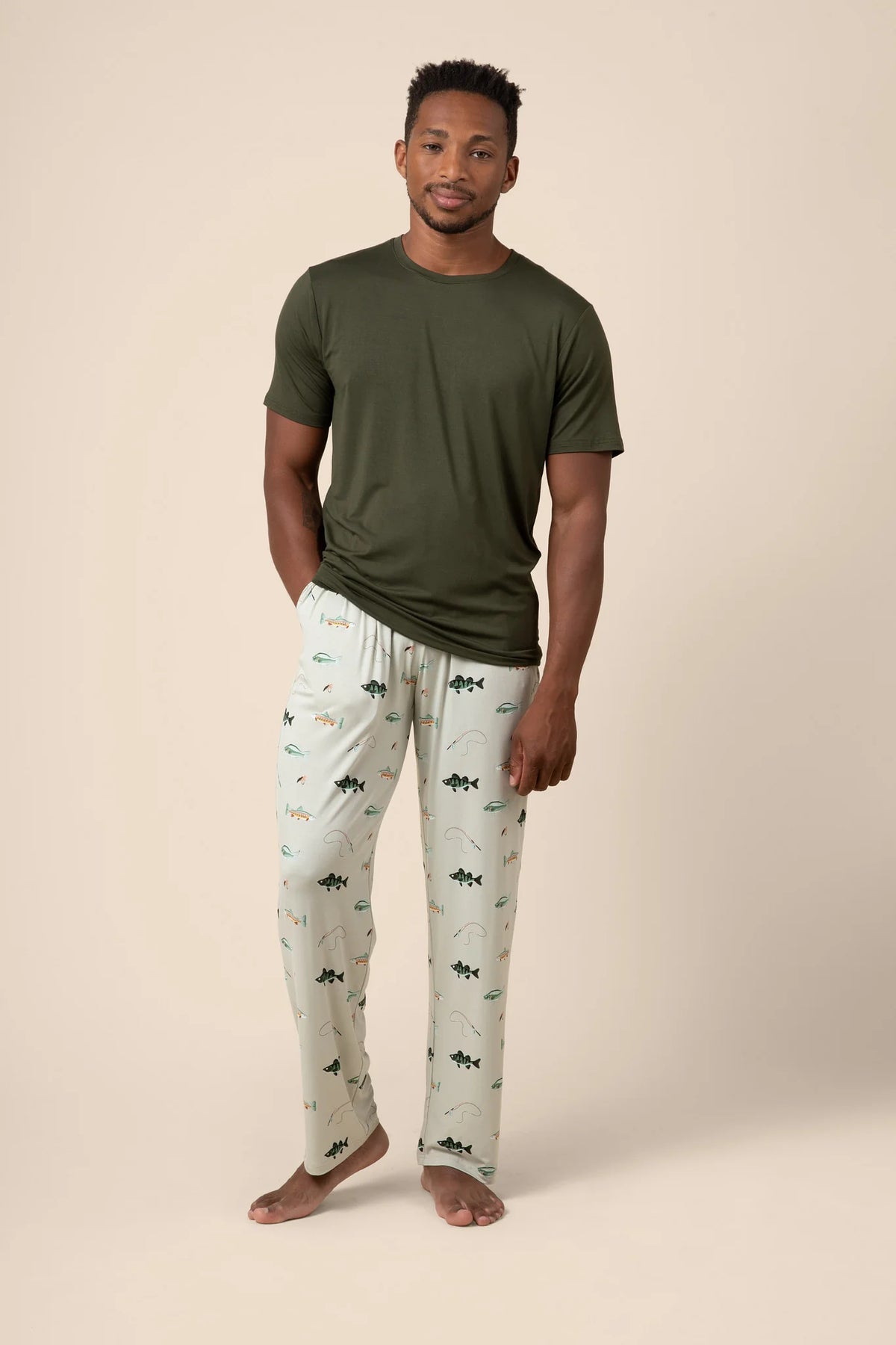 Men's Short Sleeve & Pant PJ Set in Fishing Main image