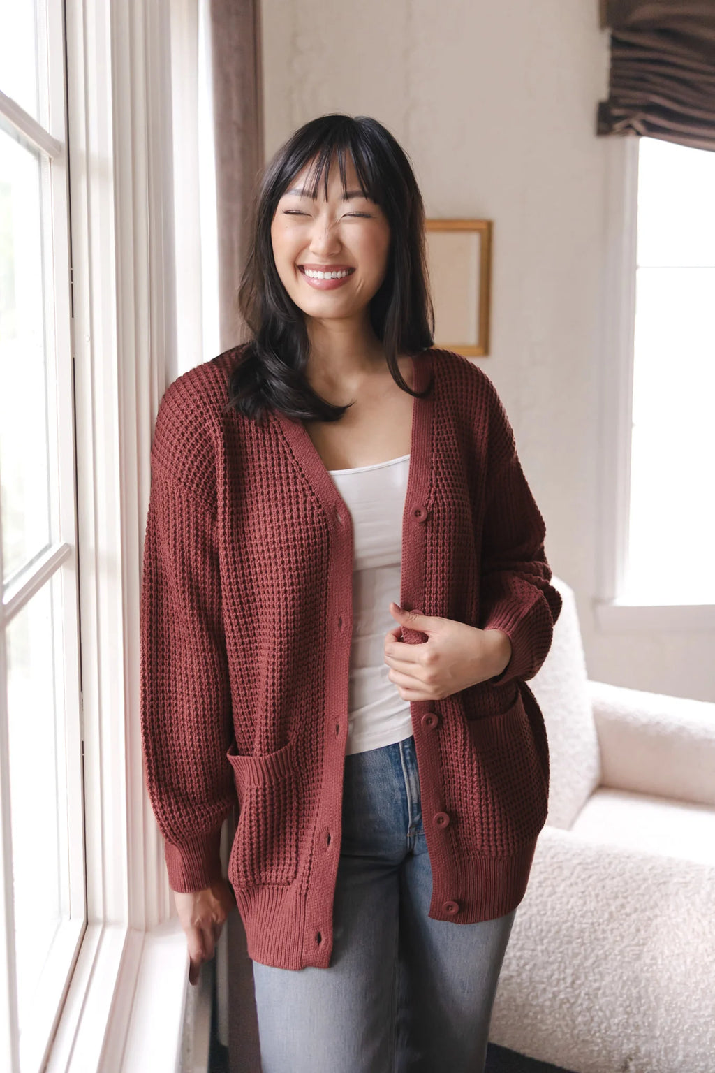 Chunky Knit Women's Waffle Cardigan